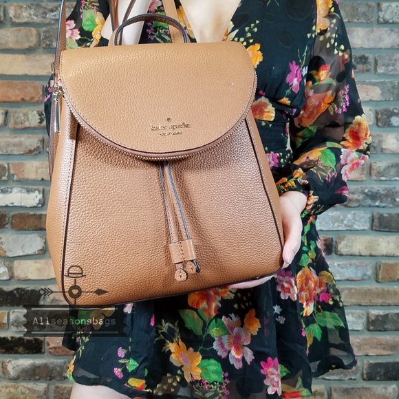 Authentic NWT Kate Spade New York Leila Medium Flap Leather Backpack Warm GINGER main image 6
